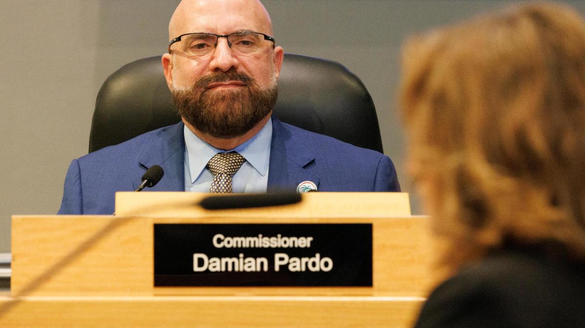 Commissioner Damian Pardo listens during the public comment period of a Miami City Commission meeting on Thursday, July 10, 2025 at Miami City Hall in Coconut Grove. Commissioner Damian Pardo listens during the public comment period of a Miami City Commission meeting on Thursday, July 10, 2025 at Miami City Hall in Coconut Grove.